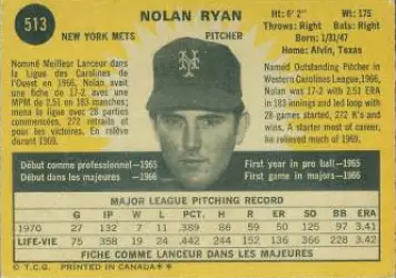 1971 O-Pee-Chee/OPC #513 Nolan Ryan [#] (Mets)